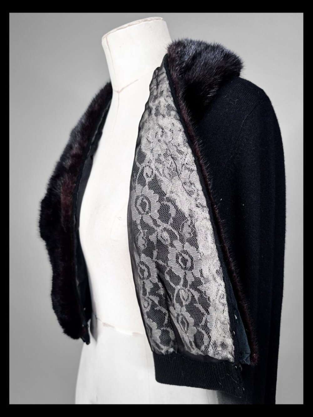 Bernhard Altmann 1950s 100% Pure Cashmere Cropped Bolero Detachable Real Fur - Picture 5 of 10
